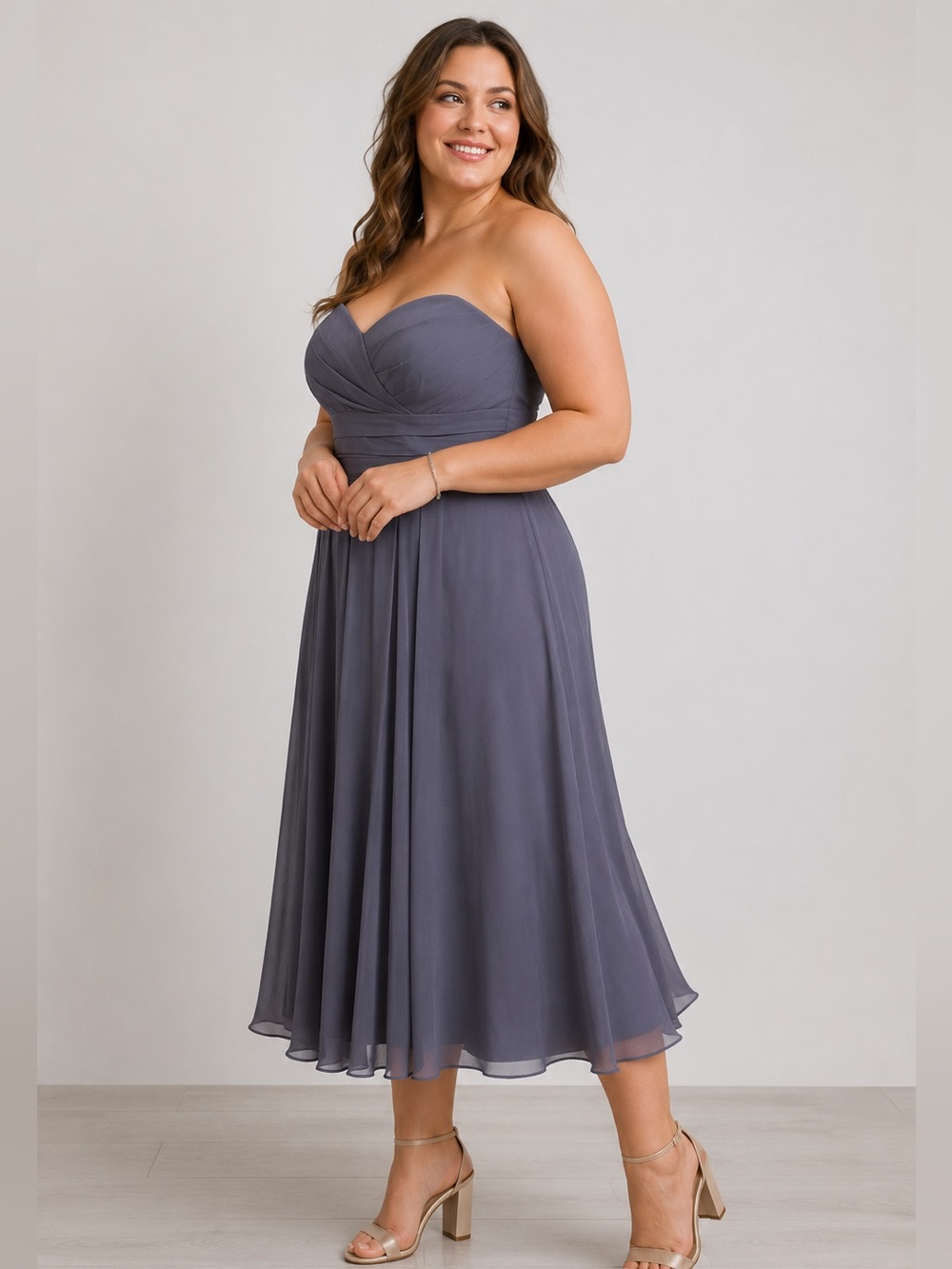 NWT Bill Levkoff 560 Pewter Gray Strapless Chiffon Cocktail Bridesmaid Dress 14